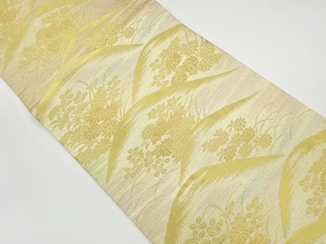 JAPANESE KIMONO / VINTAGE FUKURO OBI / WOVEN MOUNTAIN & AUTUMN FLOWERS